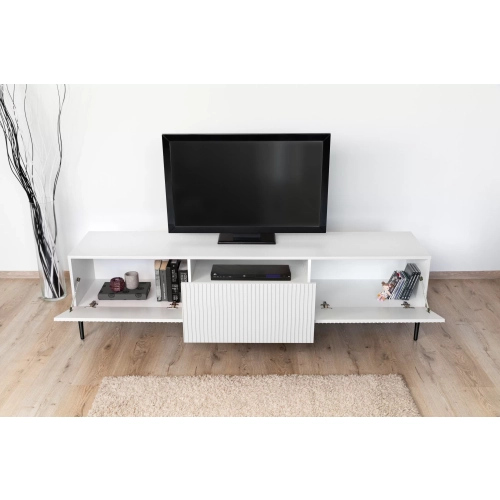 Szafka RTV z szufladą Nicole 200 cm - biały mat / czarne nóżki